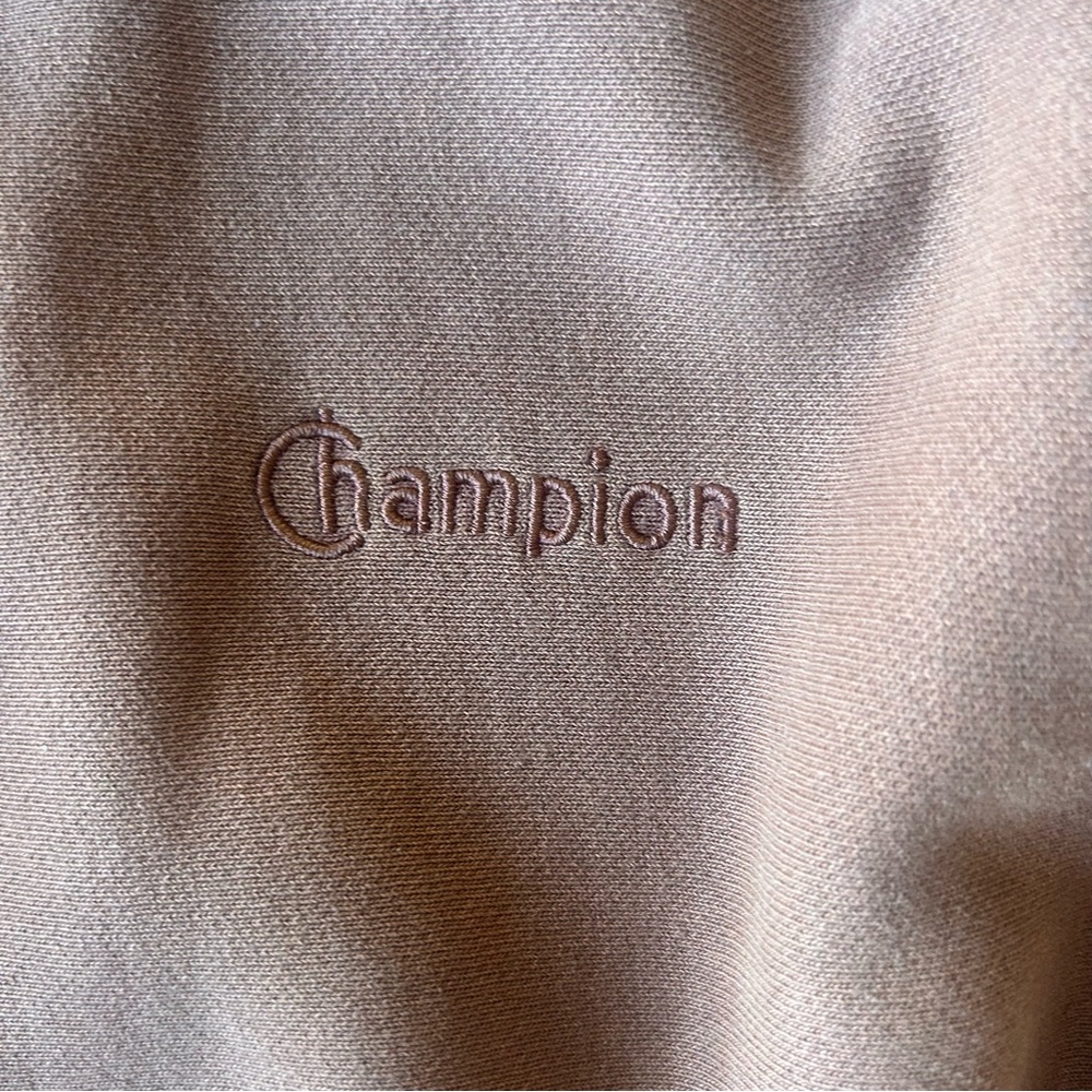 Champion Reverse Weave Mocha Distressed Cropped Hoodie Large - Picture 2 of 5